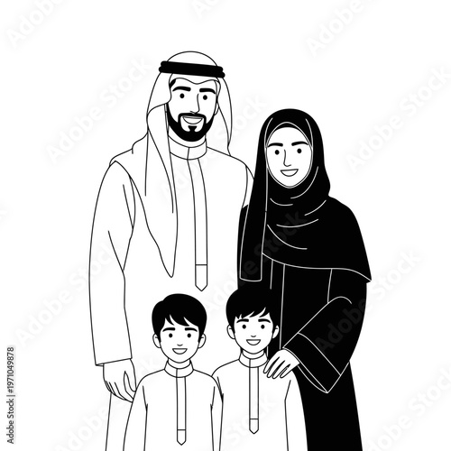 Arabian Family Wearing Traditional Clothing Together.