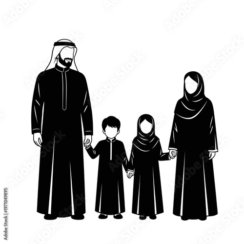 Arabian Family Wearing Traditional Clothing.