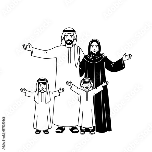 Muslim family standing together in unity.