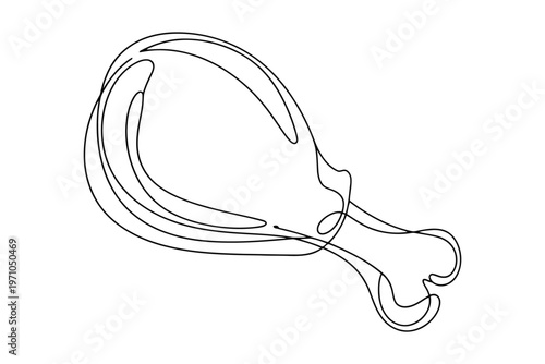 Black and white line of a cooked chicken drumstick food meal