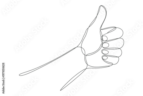 Black and white line of a hand giving a thumbs up gesture line black and white approval