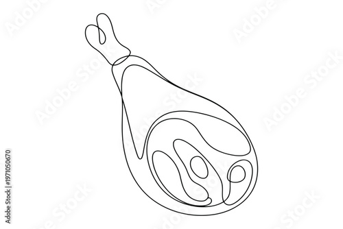 Black and white line of a raw ham with a bone meat outline