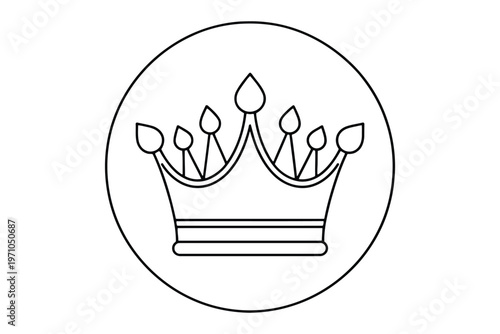 Black and white line of a royal crown inside a circle line circle regal