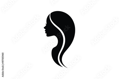 A black silhouette of a woman's head with long hair