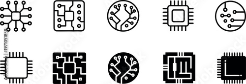 Circuit board icons vector graphic illustration technology electronic pattern for website logo app template ui design isolated background