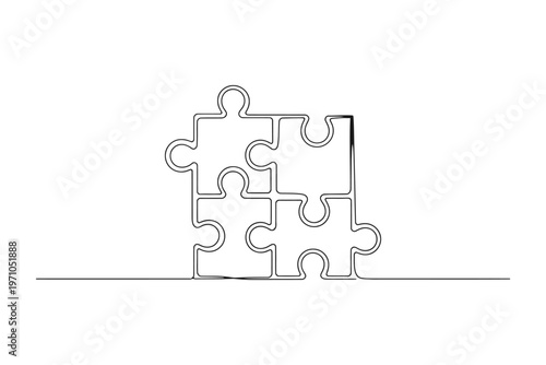 Four interlocked black and white jigsaw puzzle pieces forming a square