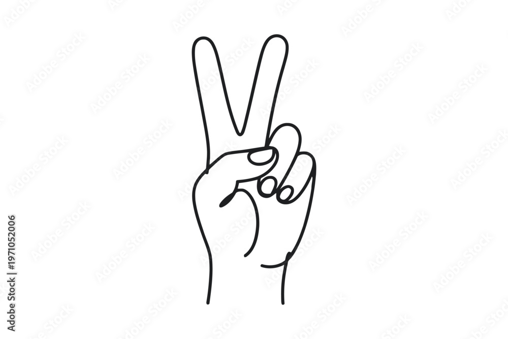 Fototapeta premium Line of a hand making a peace sign line fingers gesture black and white