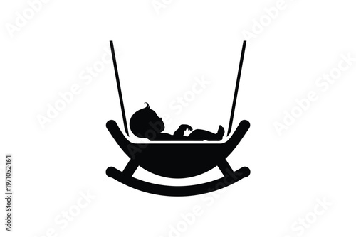 A serene baby sleeps peacefully in a rocking cradle silhouette