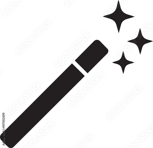 A black magic wand with sparkles coming out of it