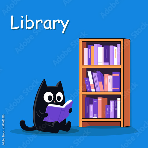Billede på lærred Playful Cartoon Kid Enjoying Books in a Stylish Library