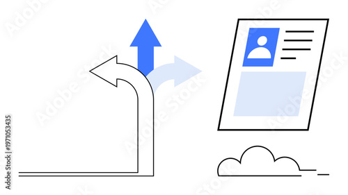 Career development visual showing profile and directional arrows growth. Career planning, opportunities, and progression . Useful for HR, job search, and professional growth content