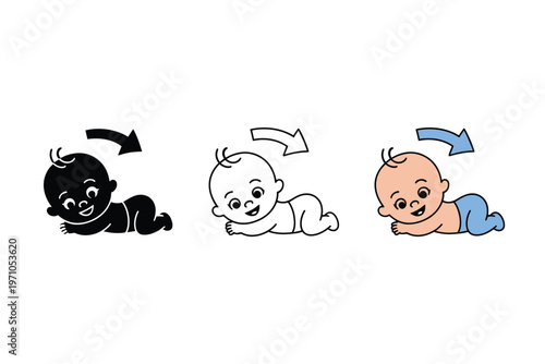 A colorful illustration of a baby's development stages shown