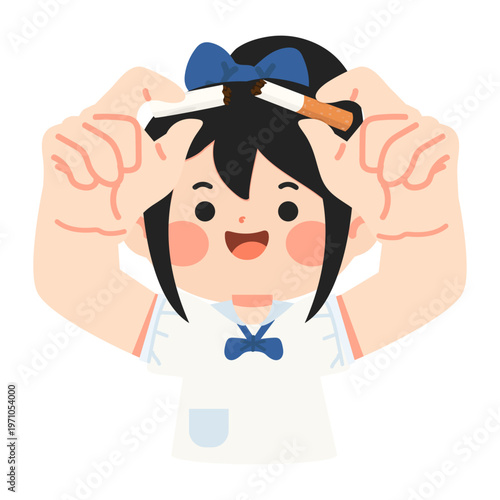 Girl student breaking cigarette for no smoking concept