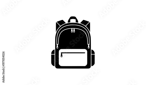 Minimal school backpack vector black and white simple bag icon isolated on white background