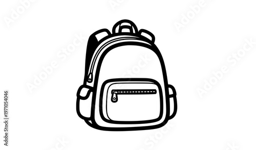 Cartoon backpack vector black and white cute school bag illustration isolated on white