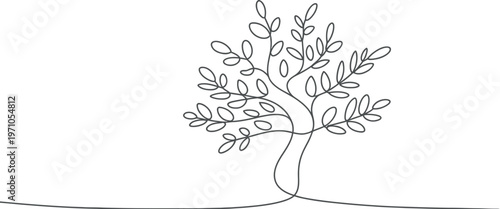 One line tree continuous drawing nature vector illustration minimal outline icon design abstract organic shape isolated background