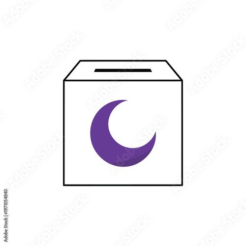 A purple crescent moon symbol on a white ballot box