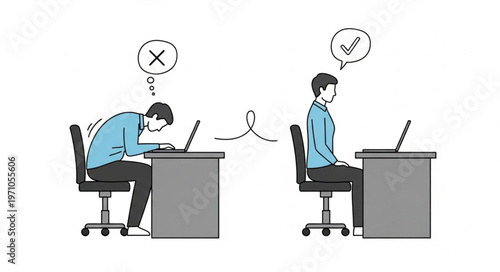 Correct Posture vs Incorrect Posture at Desk.