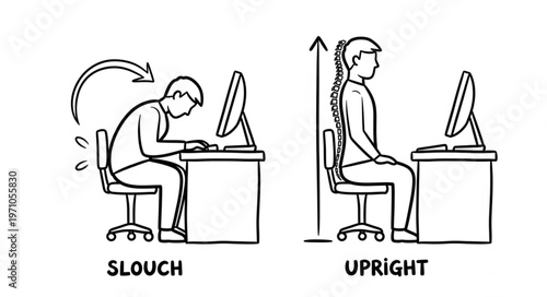Correct Posture vs Slouching at a Computer Desk.