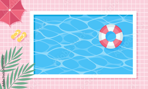 Summer poolside vector background with tropical elements for banners