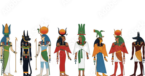 Large collection of ancient egyptian gods and goddesses silhouettes featuring anubis ra isis and horus for historical education mythological storytelling and cultural heritage design