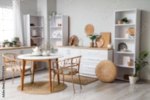 Blurred view of kitchen wit...