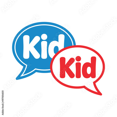 A colorful logo featuring two speech bubbles with the word Kid