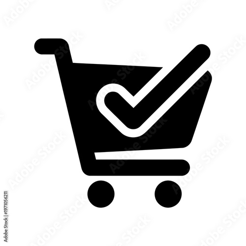 Shopping cart icon with check mark symbol inside isolated design