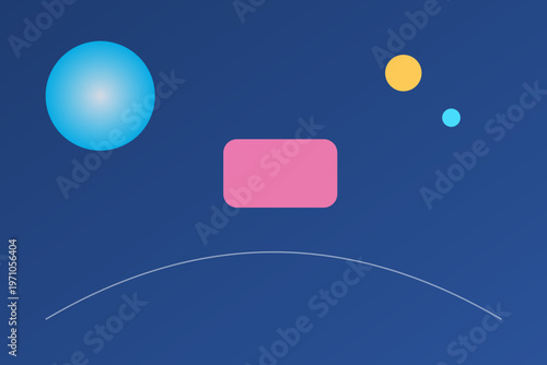 Abstract vector illustration featuring a dark blue space background with a crescent moon, glowing bubbles, and fluid waves blending nature and design into a celestial night wallpaper