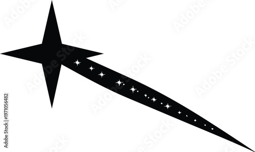 A black star with a trail of smaller stars