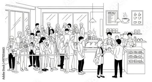 Crowded store with many shoppers and staff.