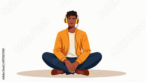 Minimalist flat vector illustration of a person meditating in lotus pose for peaceful wellness concepts spiritual zen routines and mental health graphics.