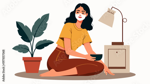 Minimalist flat vector illustration of a person sitting on the floor reading a book for relaxing weekend hobbies educational study and peaceful lifestyle concepts.