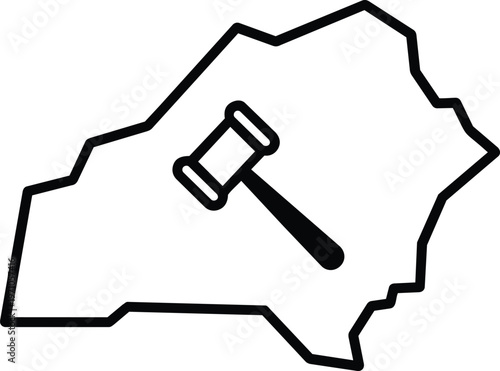 A map with a gavel on it symbolizing legal proceedings