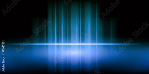 Abstract colorful wave vector illustration with blue light lines and a digital sound equalizer pattern on a dark technology background backdrop