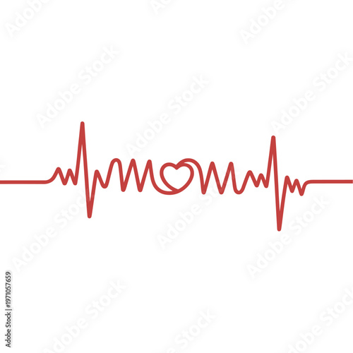 A stylized red heartbeat line with a heart symbol inside