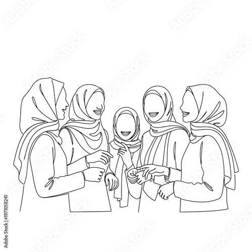 Four women wearing headscarves together.