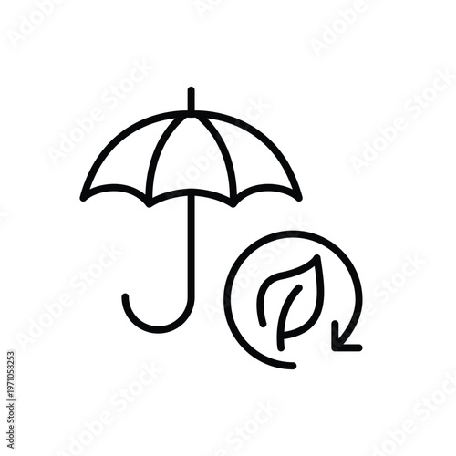 Umbrella, leaf and renew arrow. Sustainable coverage, insurance and eco-friendly family protection. Pixel perfect, editable stroke vector icon
