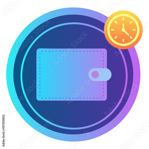 Digital Wallet Icon with Clock Symbol for Scheduled Payments and Financial Time Management in 3D Gradient Style