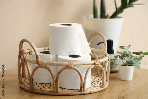 Basket with rolls of toilet...