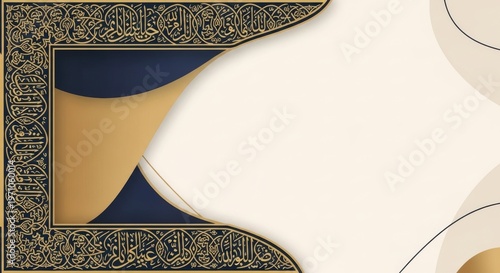 Elegant Islamic calligraphy border on a cream background with navy and gold accents