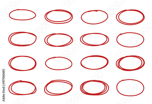 Canvastavla Hand-drawn red oval highlight frames set with sketchy marker circles and doodle