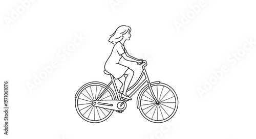 Illustration of a young girl happily riding a bicycle, enjoying an outdoor activity