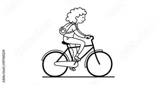 Person cycling with a backpack, graphic illustration of a young individual enjoying a ride on a bicycle