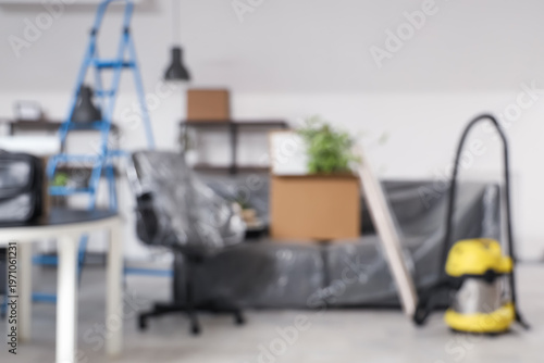 Blurred view of office with...