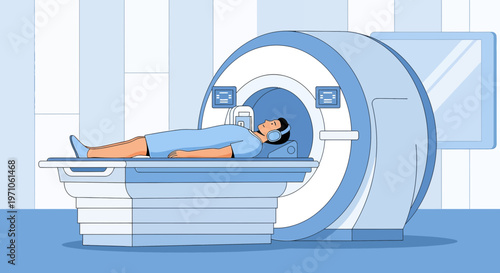 Patient undergoing MRI scan in a modern medical facility, close-up of diagnostic equipment
