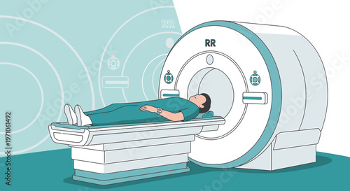 Patient undergoing MRI scan in a modern medical facility, diagnostic imaging technology.
