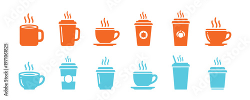 Vector icons depicting a set of hot beverages in silhouette style.