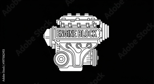 Detailed Illustration of a Car Engine Block.