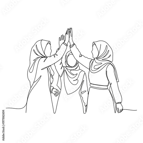 Three Women Wearing Headscarves High Five.